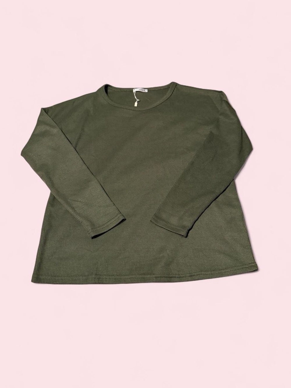 Women's Olive Green Long Sleeve Waffle Tee
